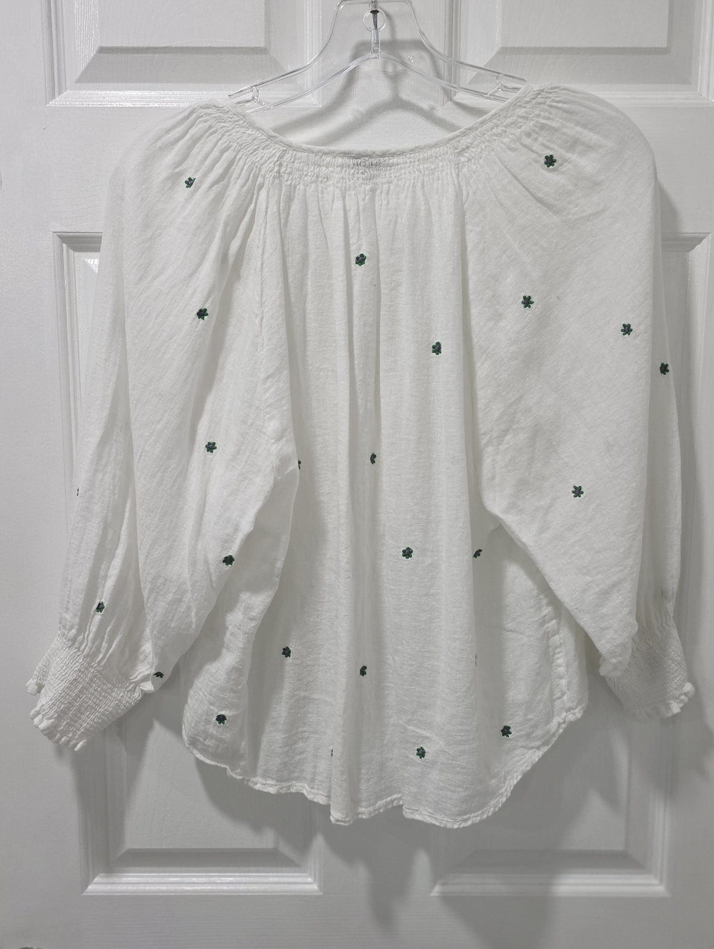 Rails Mariah Green Daisy Embroidered Linen Blouse, Size Medium - Picture 6 of 10